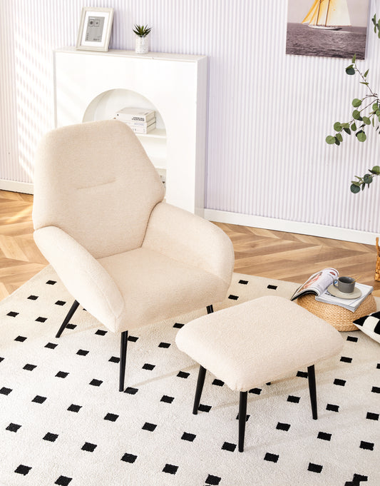 Cream boucl accent chair with black legs perfect for living room comfort