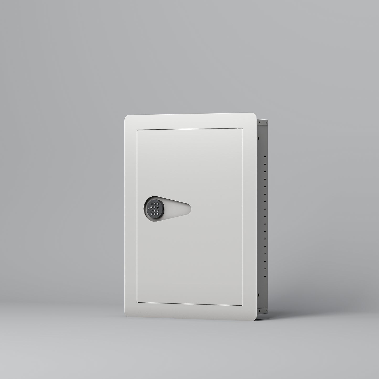 White wall safe with electronic keypad lock and silver handle