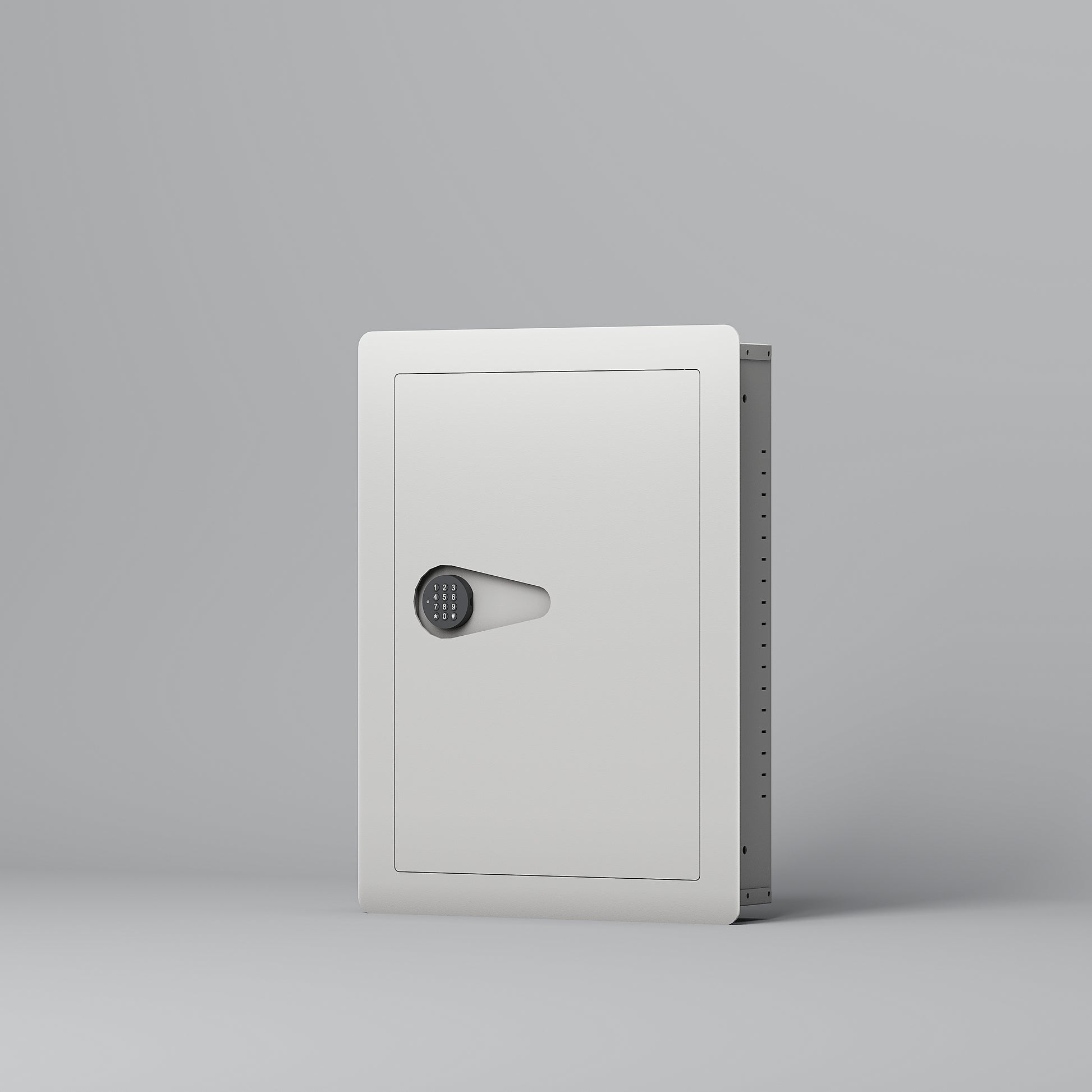 White wall safe with electronic keypad lock and silver handle