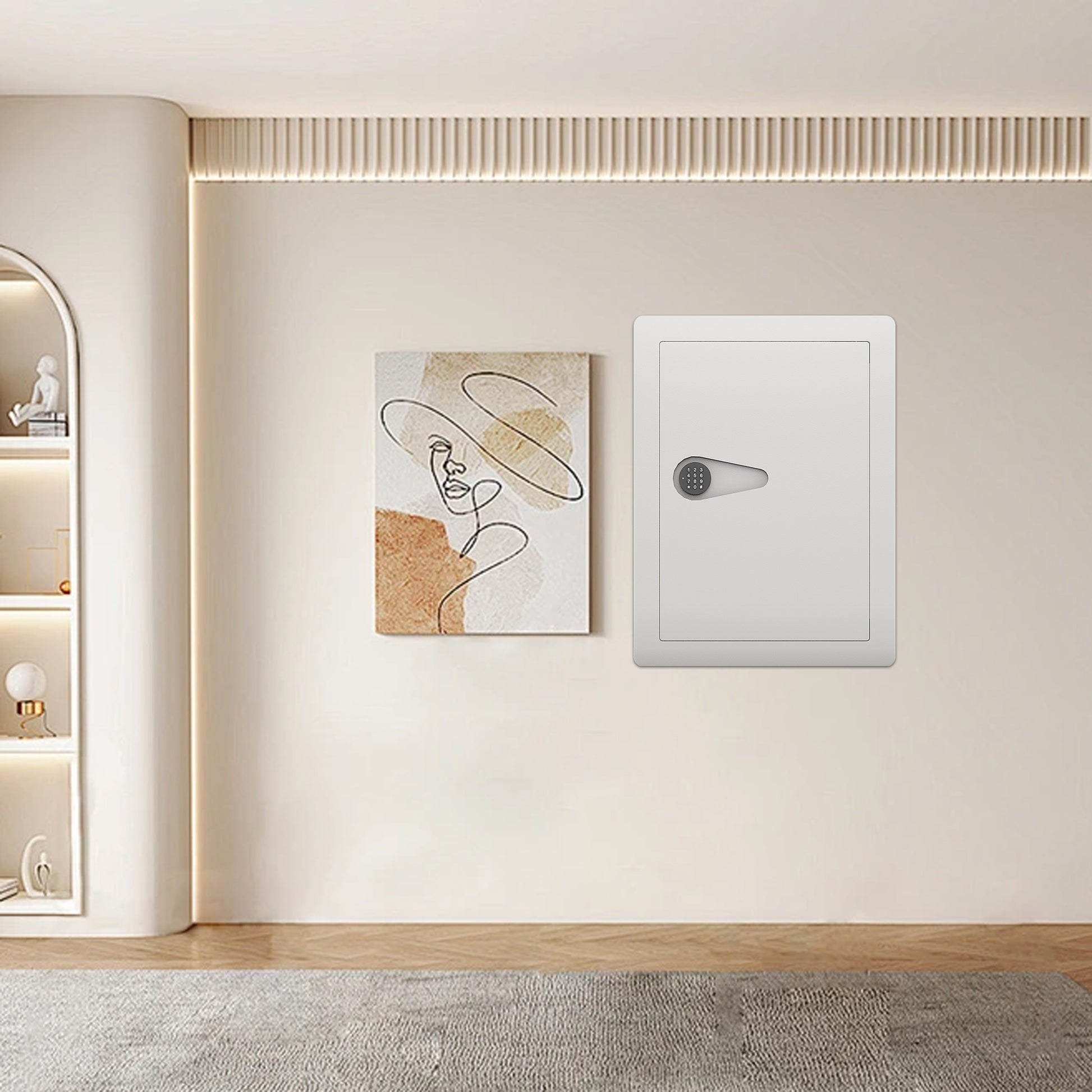 White wall safe with digital keypad sleek modern design for secure home storage