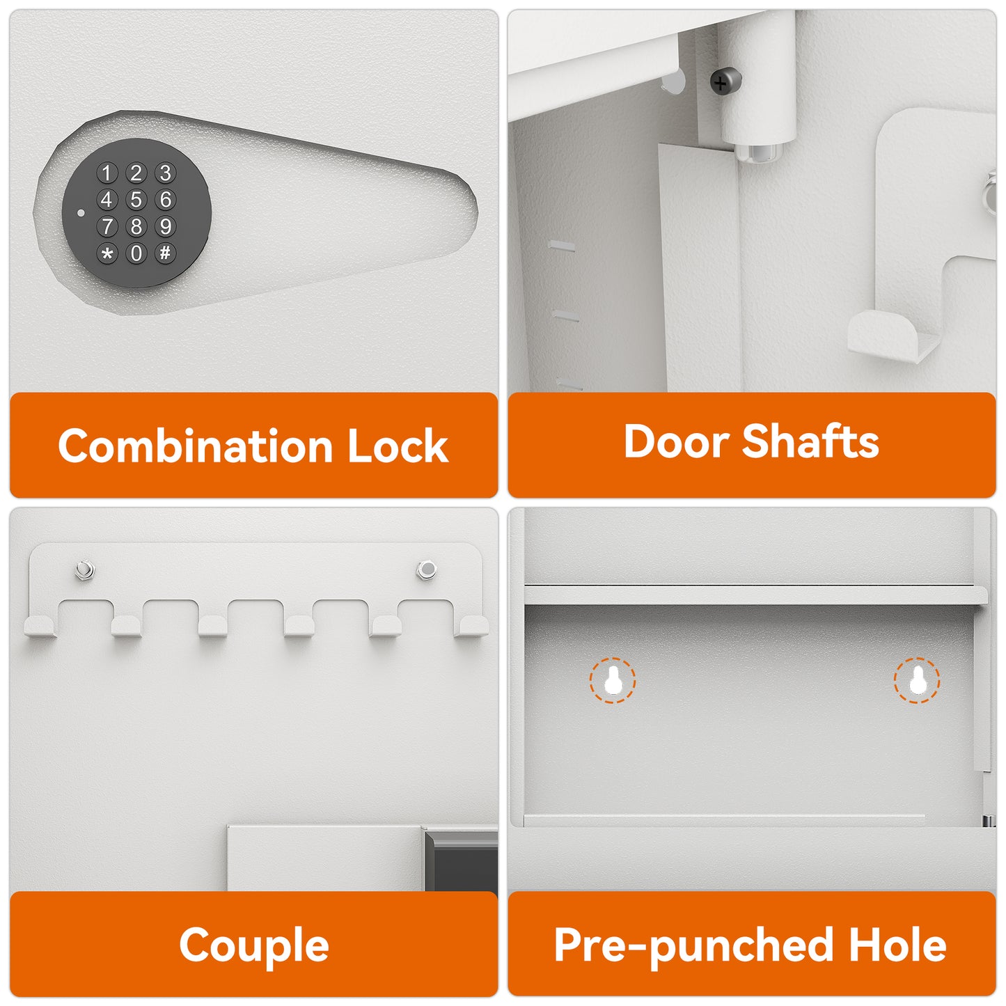 Grey digital keypad for secure combination lock entry on a white safe