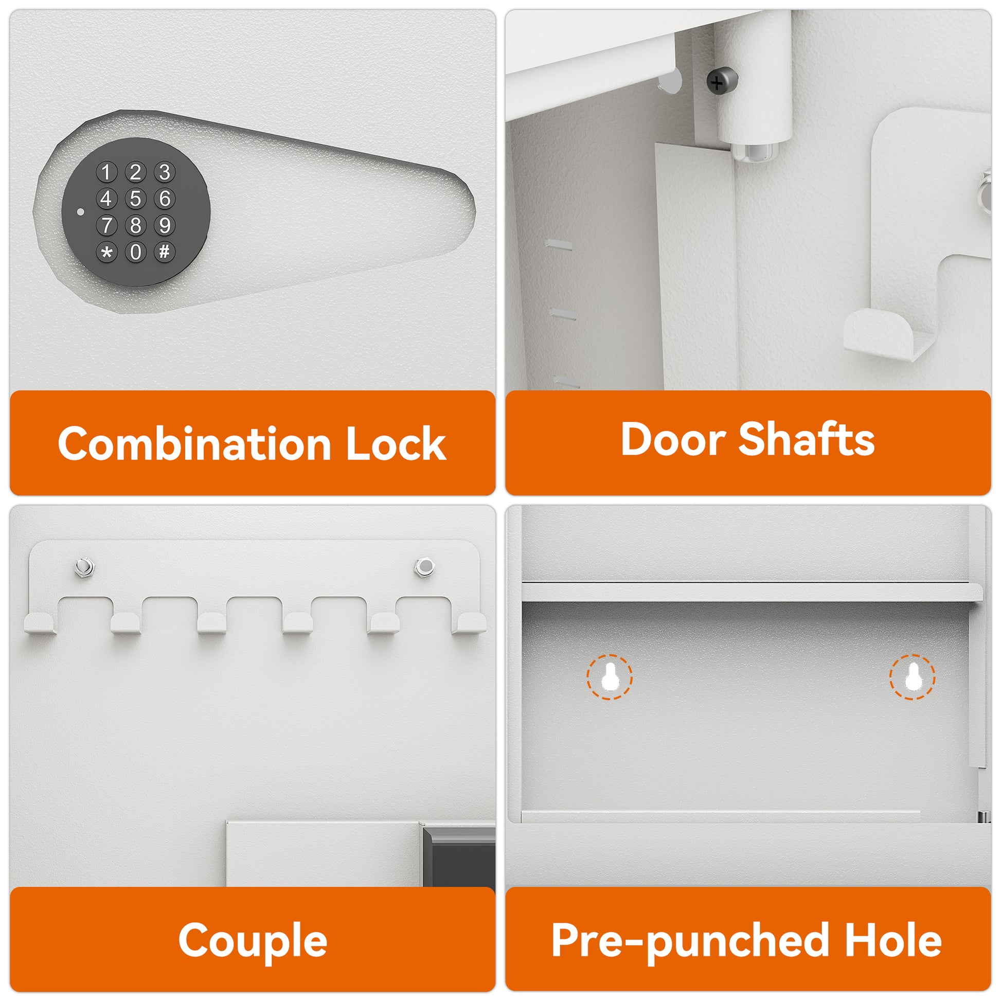 Grey digital keypad for secure combination lock entry on a white safe