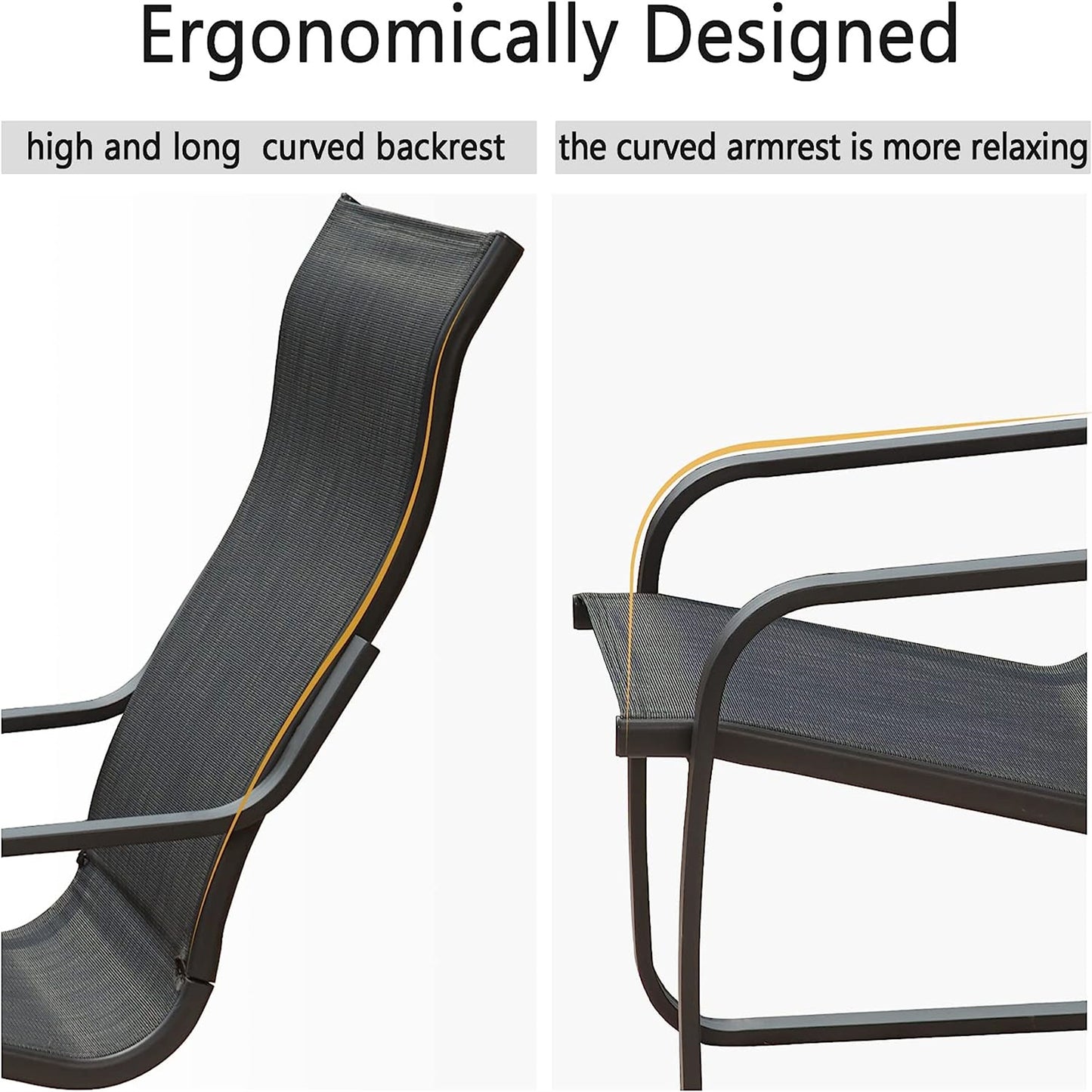 Ergonomic outdoor chair with a high curved backrest for comfort and support
