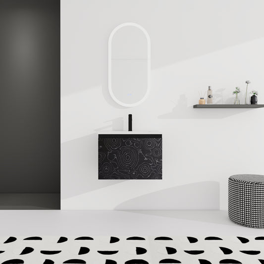 Black vanity cabinet with abstract white pattern modern bathroom furniture