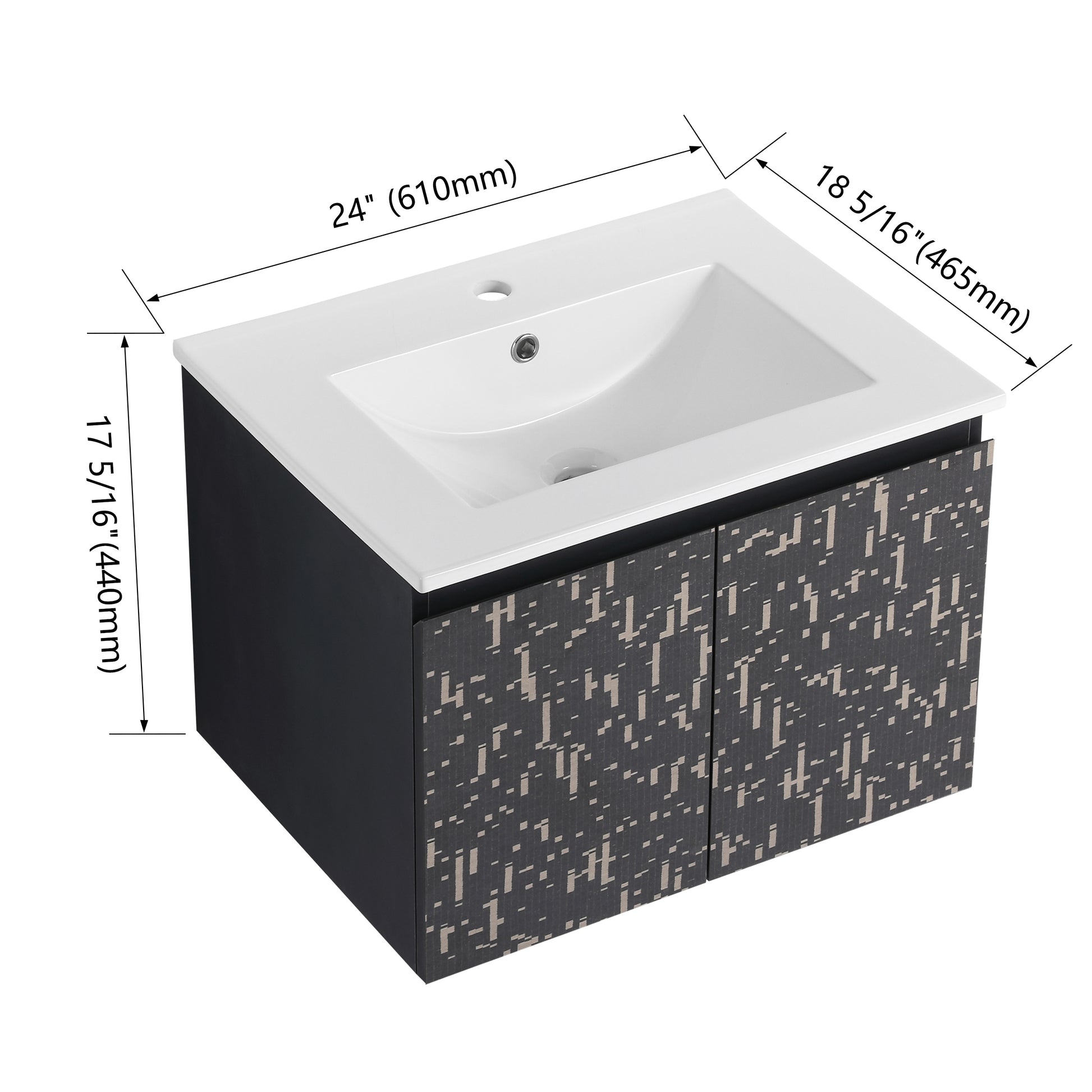 inch wallmounted vanity with a modern black textured cabinet and white ceramic basin