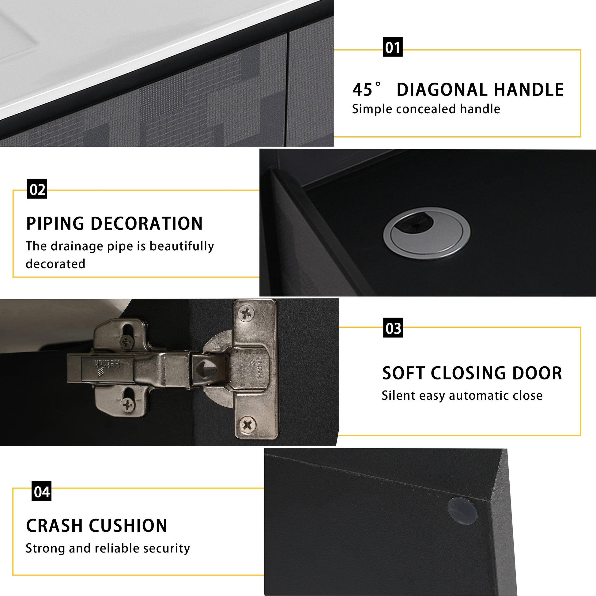 Cabinet with  degree diagonal handle for easy grip