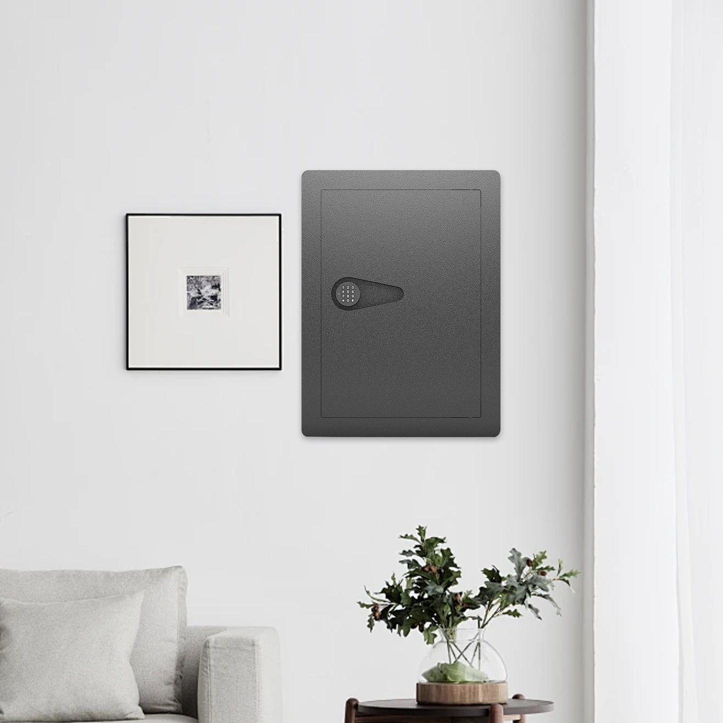 Dark gray wall safe with digital keypad offering secure home storage