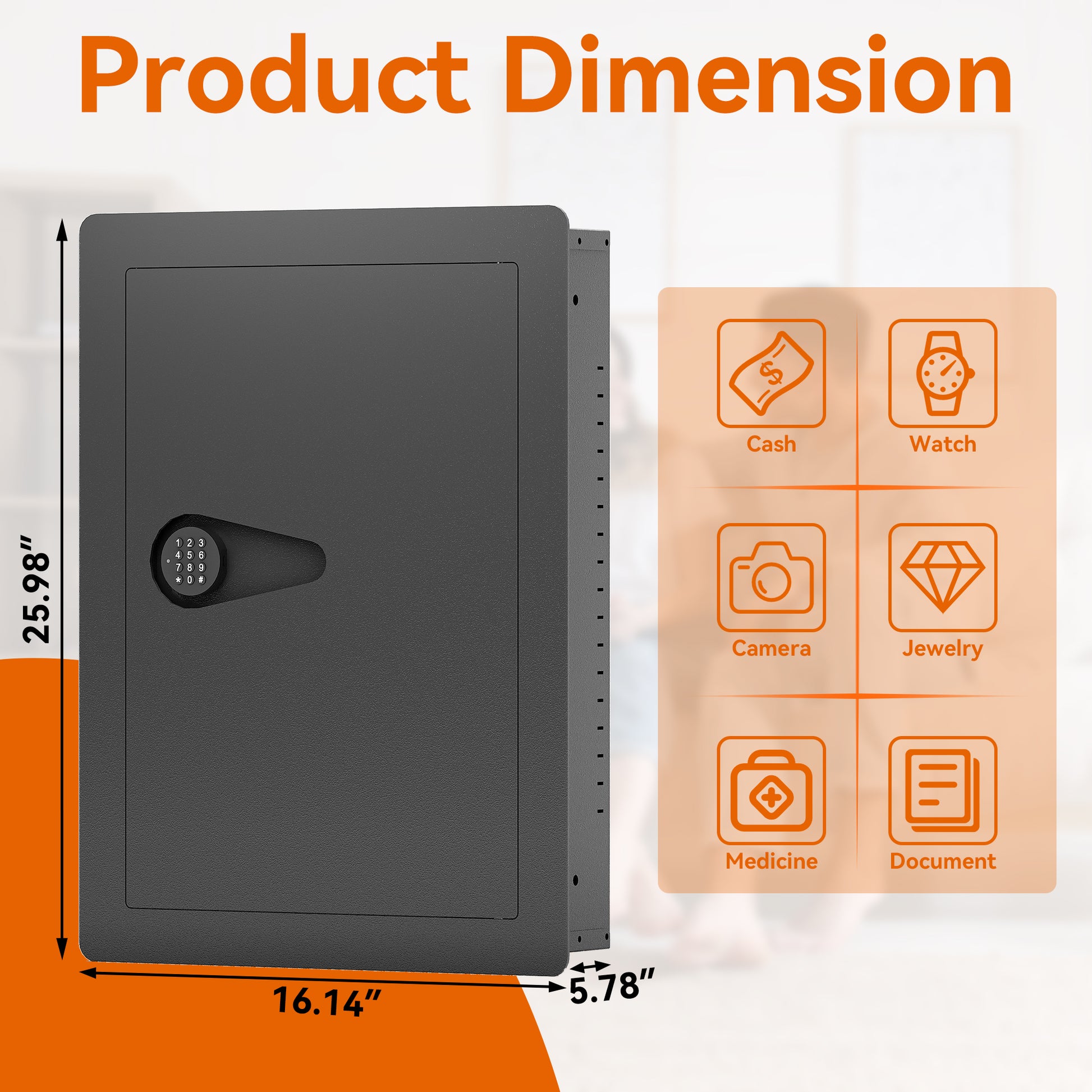 Gray digital keypad safe with dimensions  H x  W x  D
