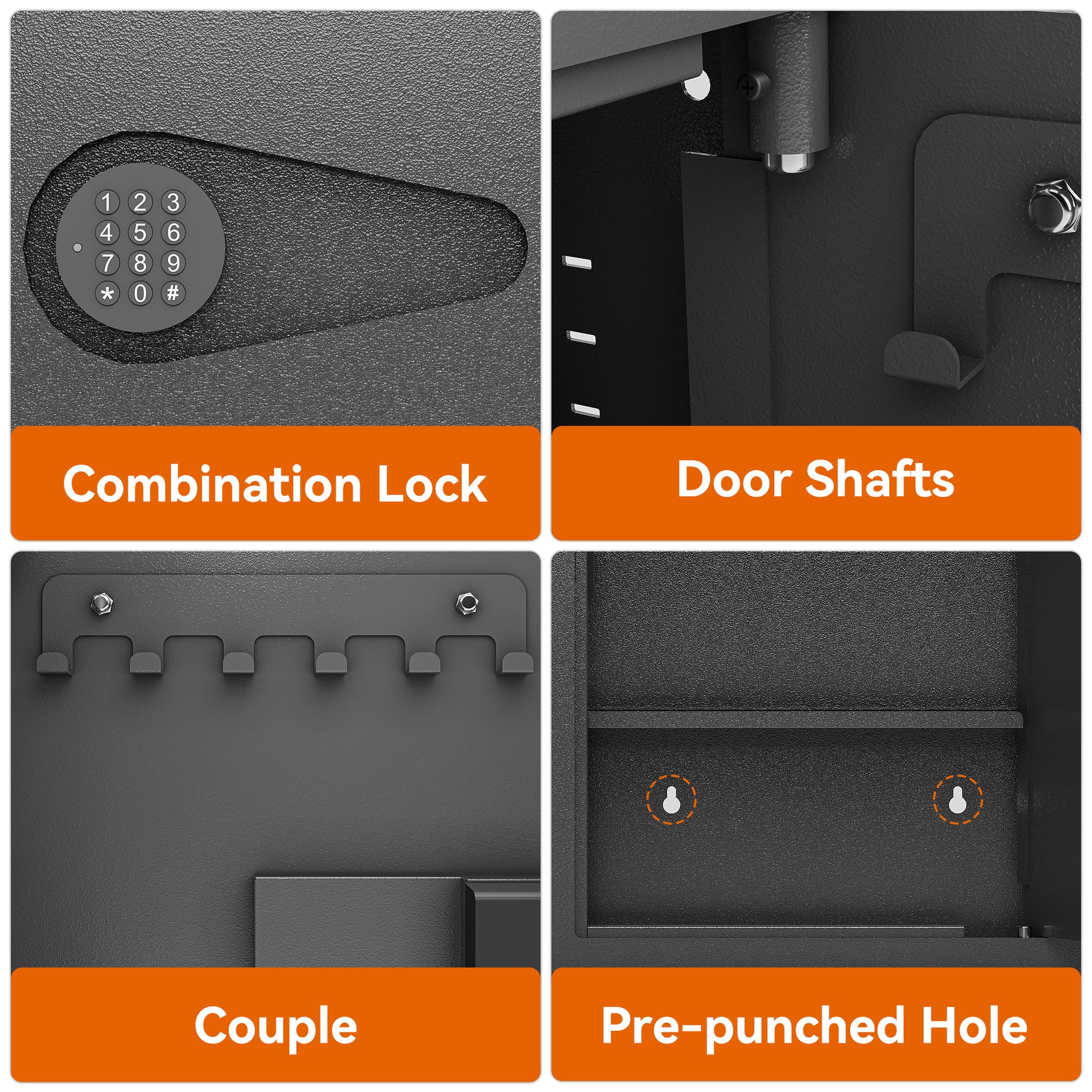 Black home safe with electronic combination lock keypad for secure document storage