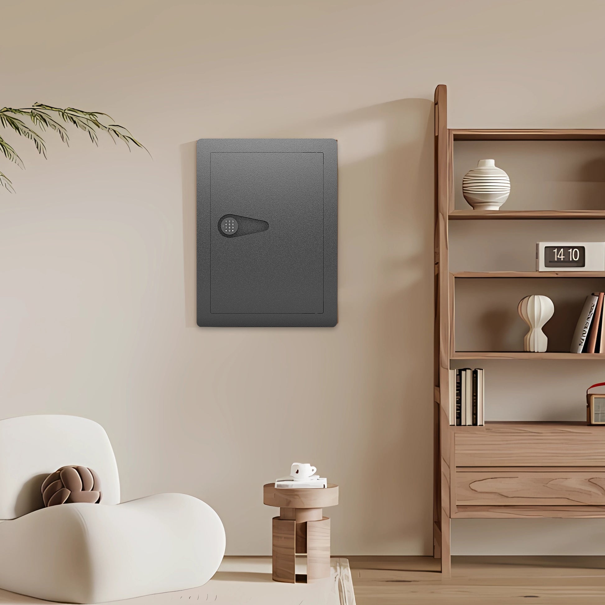 Gray wall safe with digital keypad modern home security solution