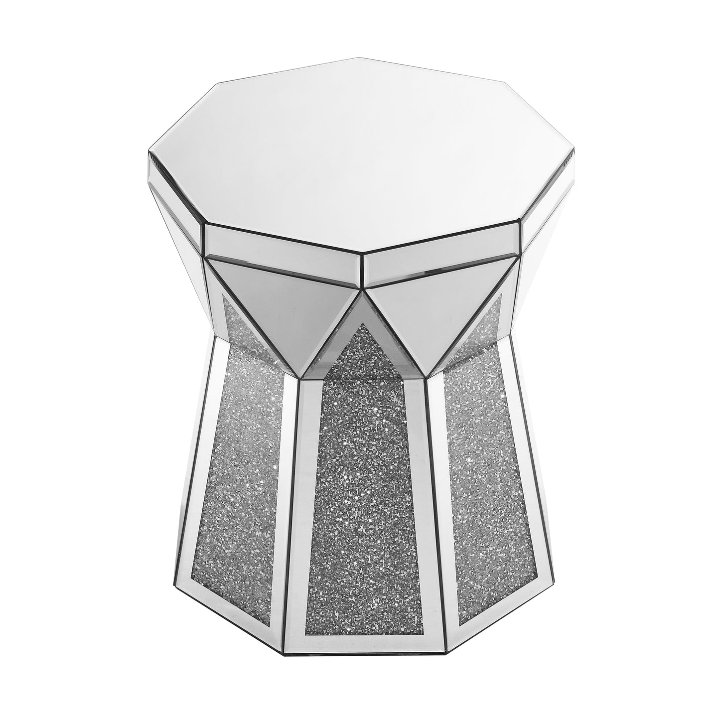 Glamorous faceted crushed diamond side table with mirrored accents perfect accent table