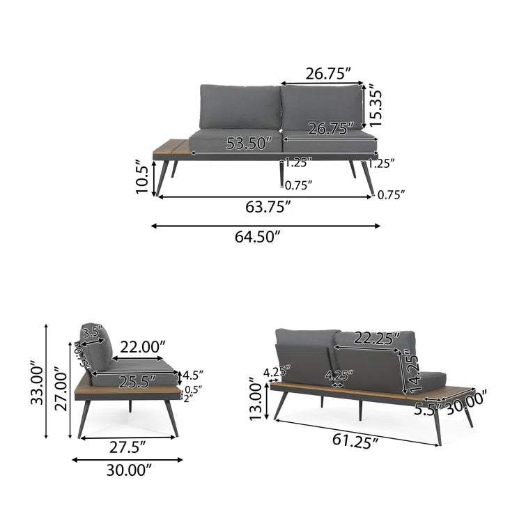 Gray sectional outdoor sofa with wood accent detailed dimensions