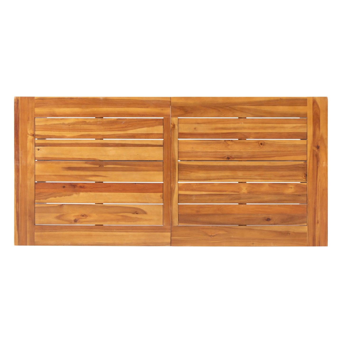 Rich wooden slat pattern on rectangular dining table top