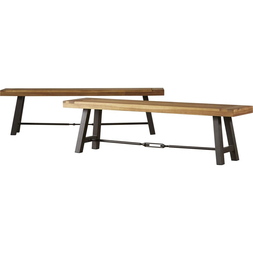 Wooden bench with dark metal industrial legs perfect for entryway seating