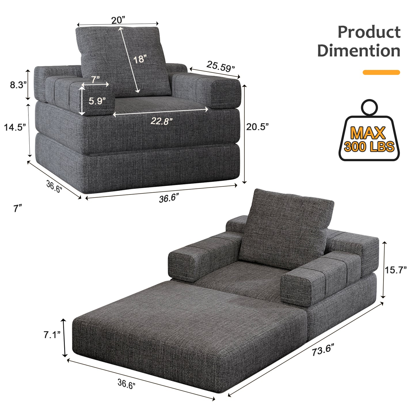 Dark gray modular sofa chaise with fabric upholstery and plush cushions perfect for living rooms