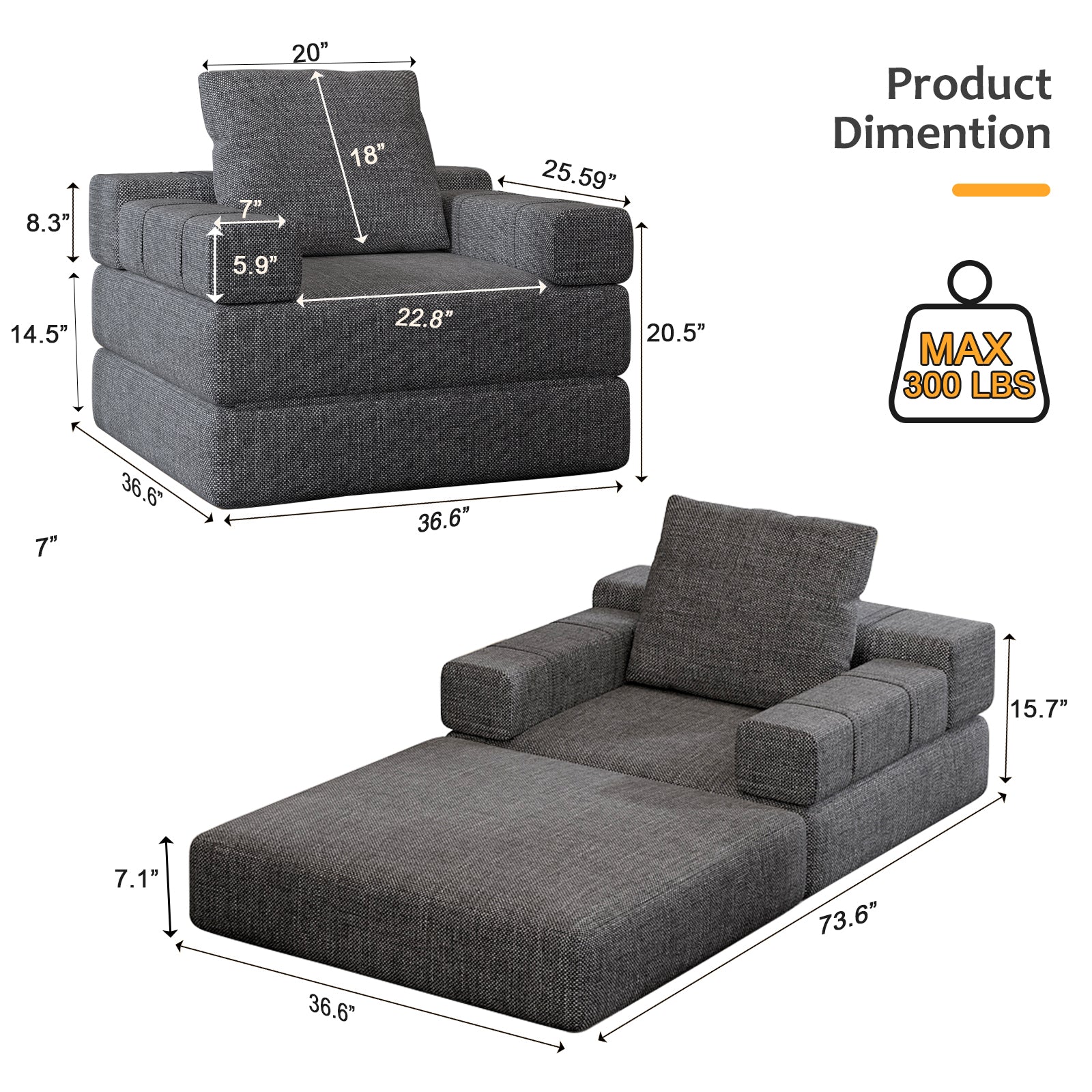 Dark gray modular sofa chaise with fabric upholstery and plush cushions perfect for living rooms