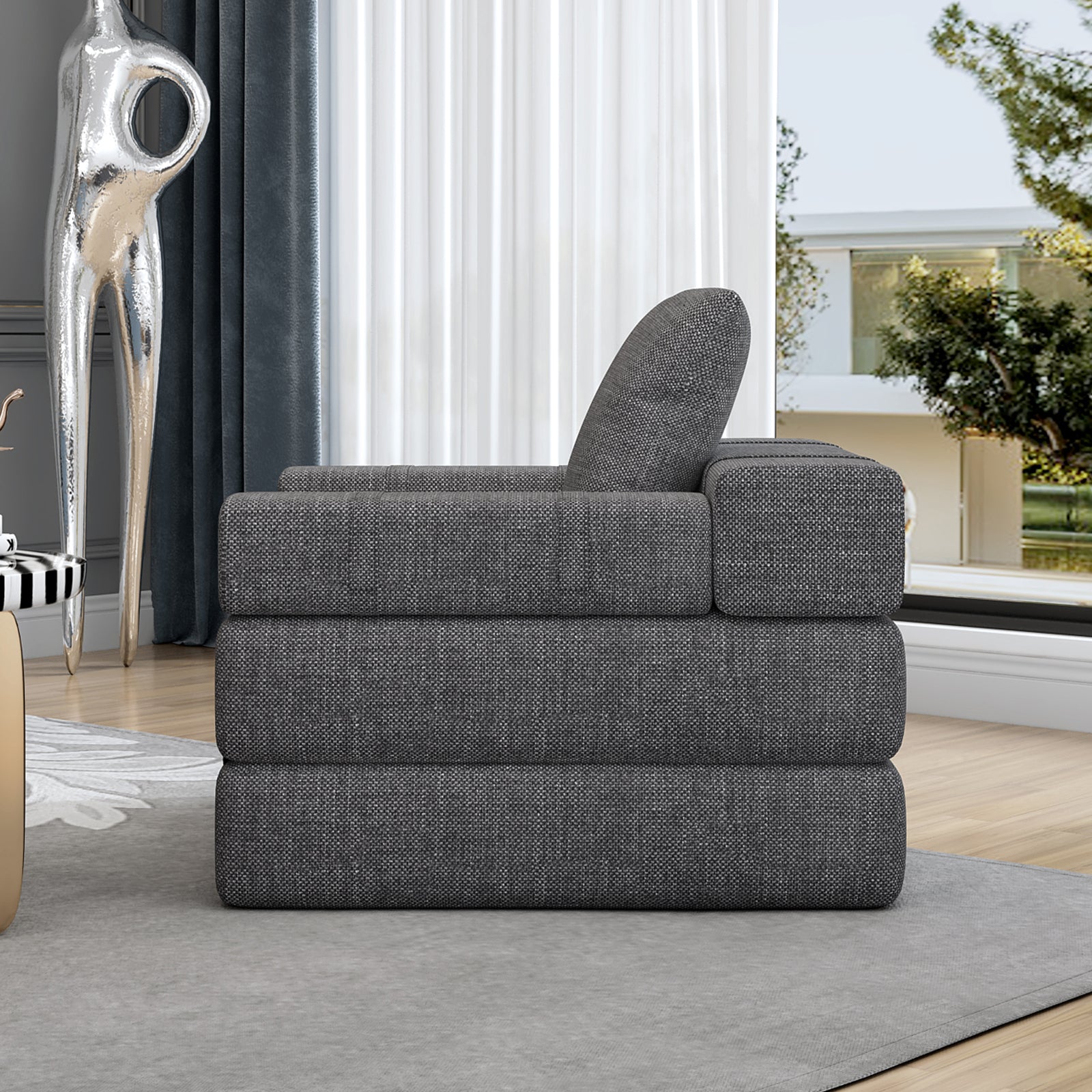 Dark gray fabric sofa with modular design perfect for modern living rooms