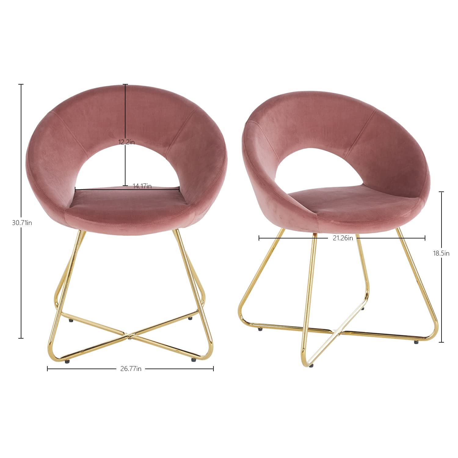 Dusty rose velvet accent chair with gold metal base and open circular design