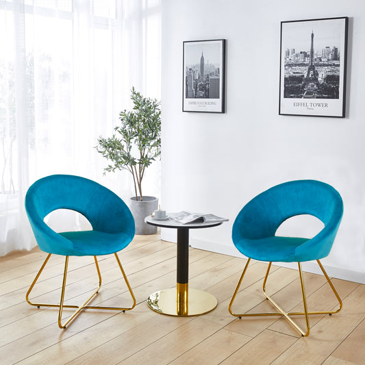 Luxurious teal velvet accent chair with modern gold metal legs for living room style