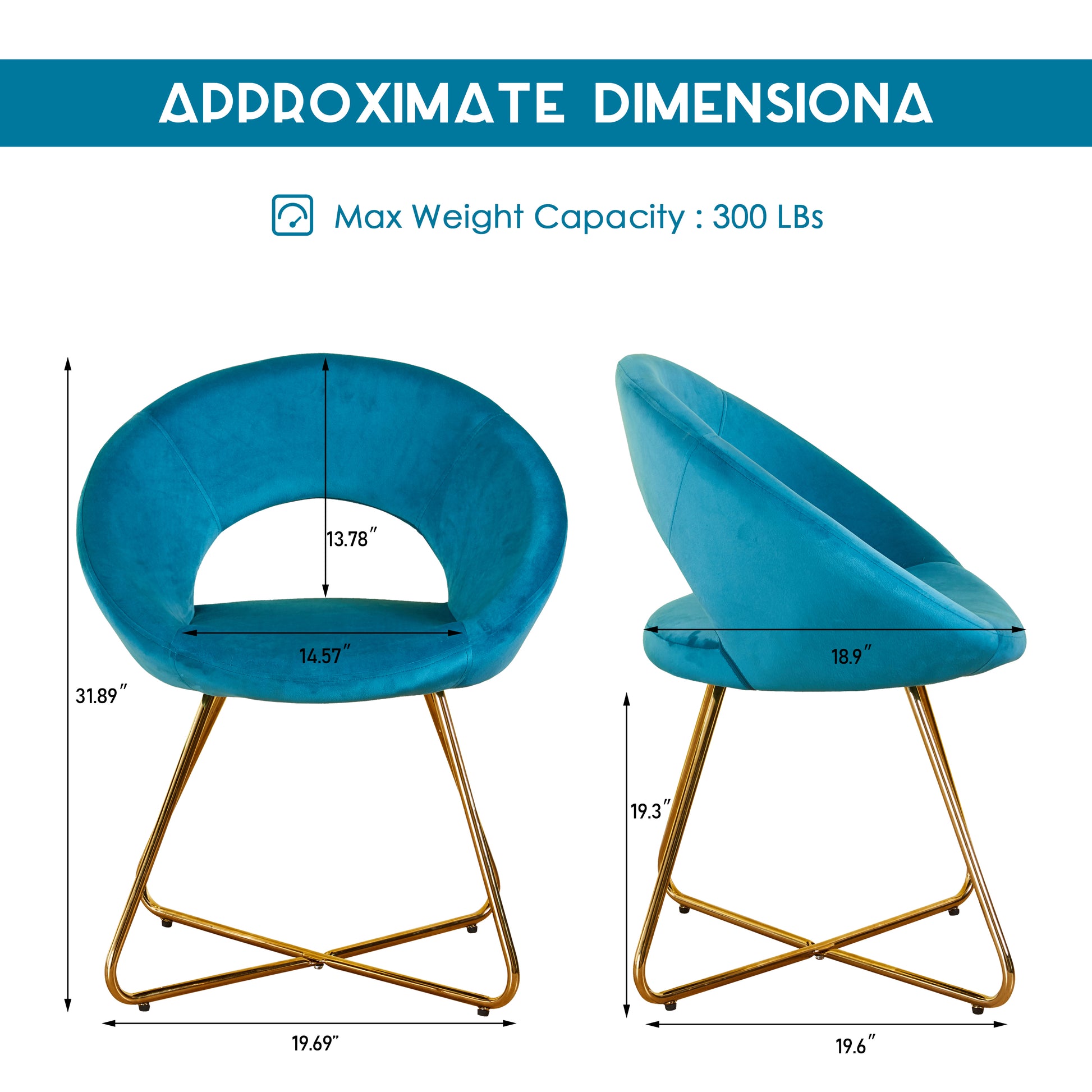 Teal velvet accent chair with gold metal legs and circular design