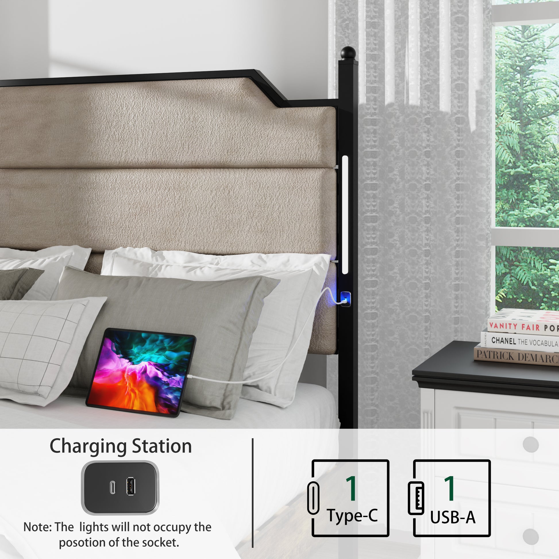 Bedside charging station with integrated USBC and USBA ports