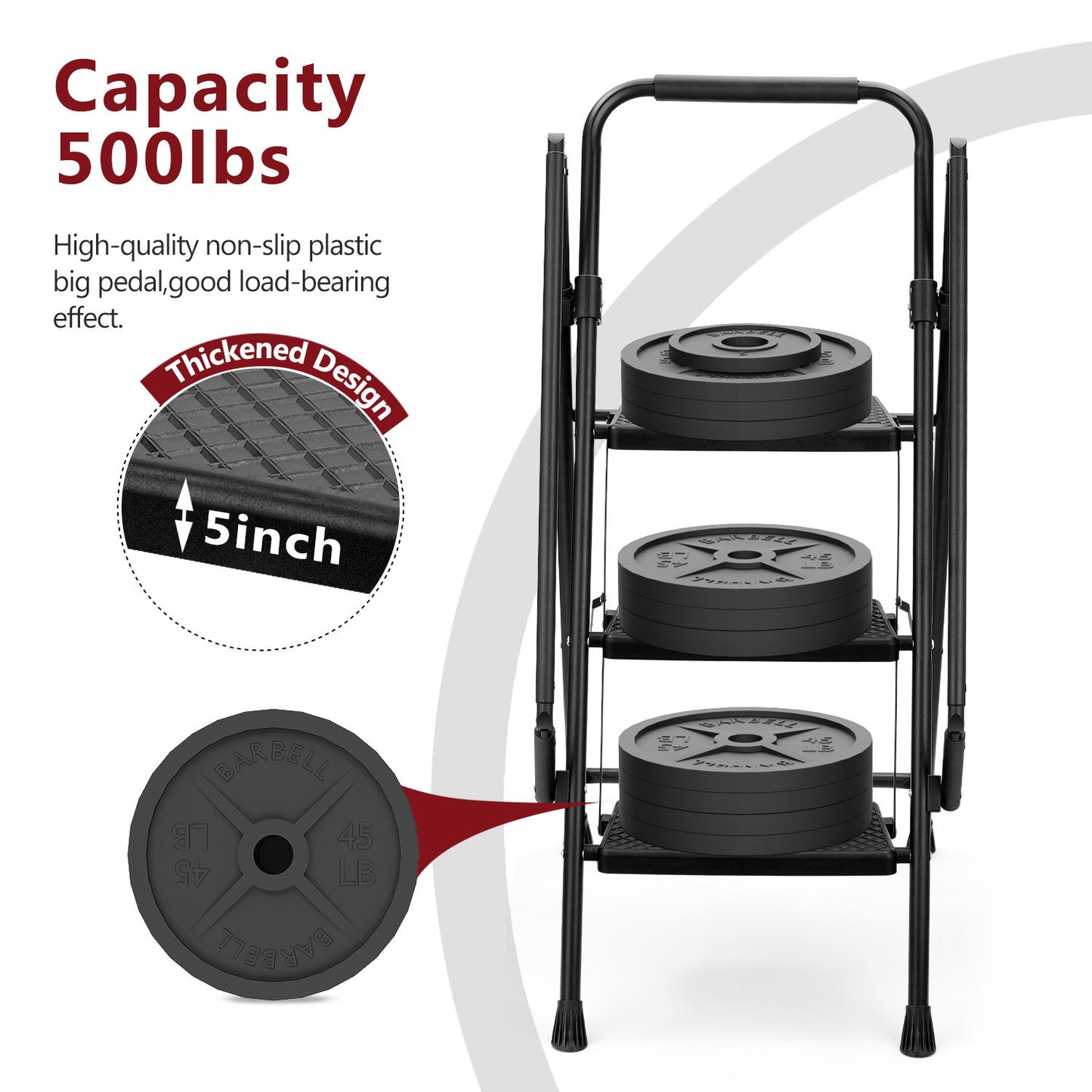 Black lb barbell weight plates stacked on a threetier weight rack