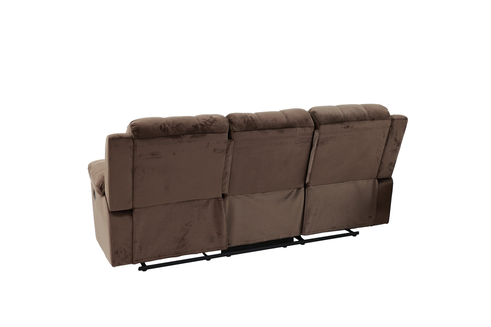 Brown threeseater reclining sofa with plush upholstery