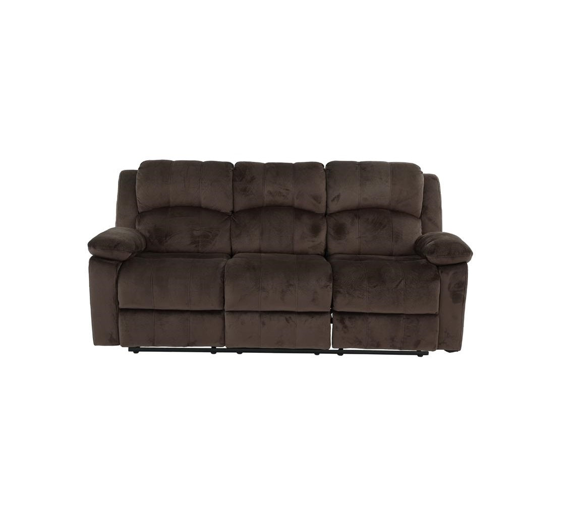 Plush brown fabric threeseat recliner sofa for ultimate living room comfort