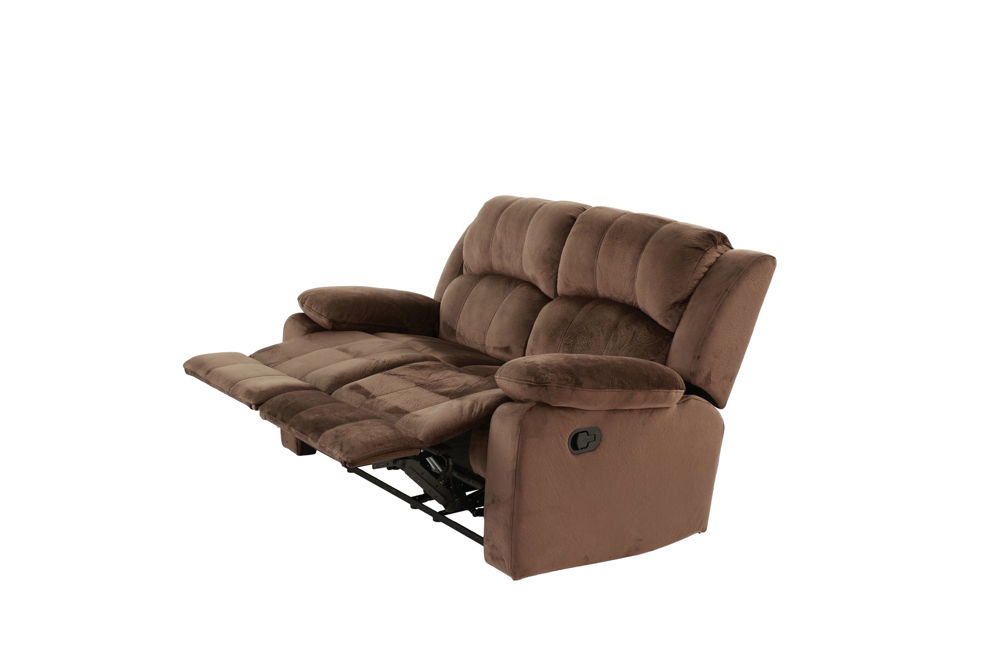 Brown microfiber recliner sofa with extended footrests for ultimate comfort