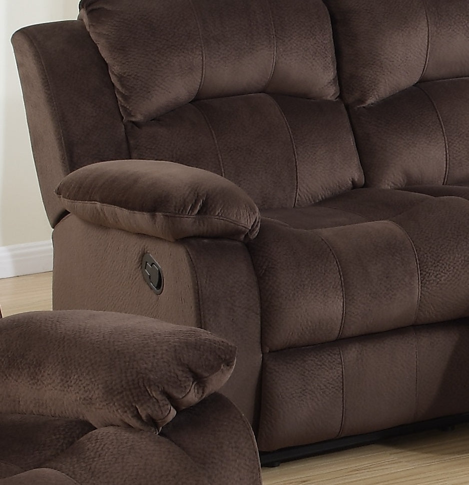 Brown microfiber reclining sofa armrest with pull lever