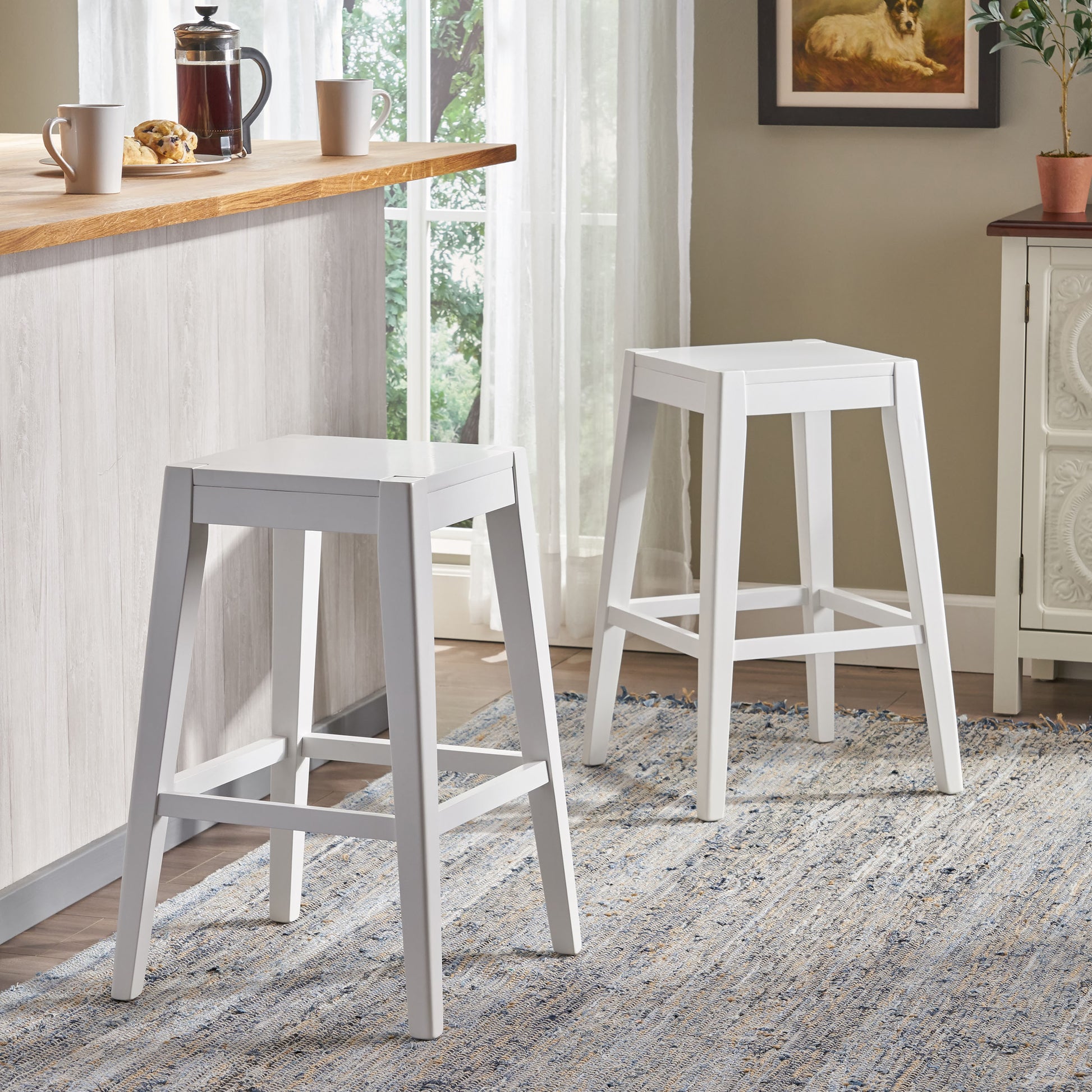 White wooden bar stool with a minimalist design perfect for modern kitchen islands