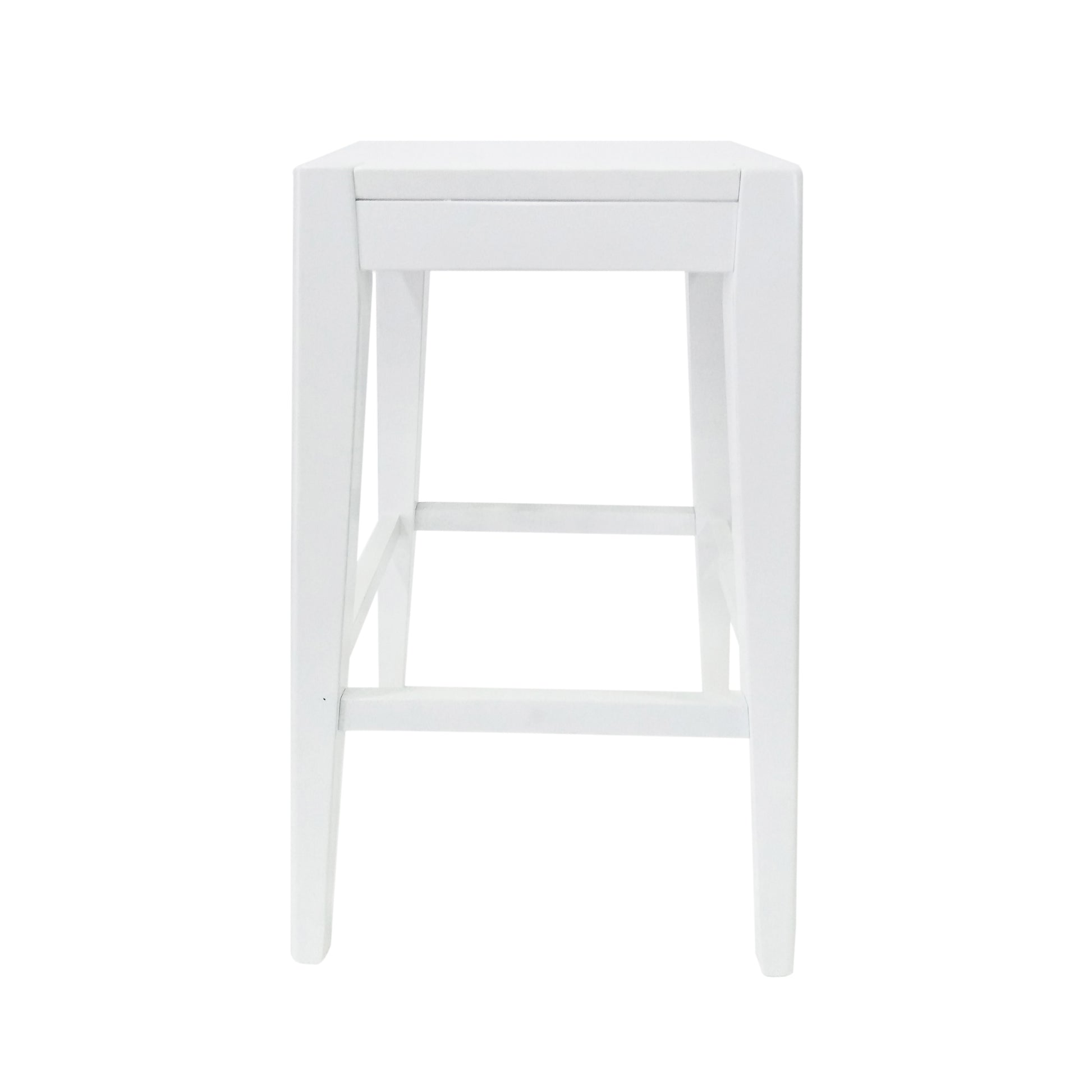Minimalist white wooden bar stool with clean lines and a simple design