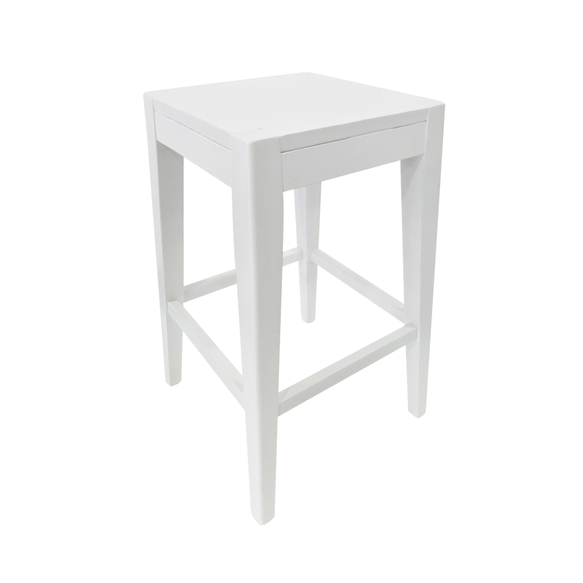 Modern white wooden bar stool with clean lines perfect for kitchen islands
