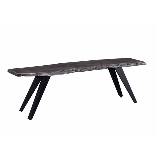 Dark wood live edge bench with black angled legs