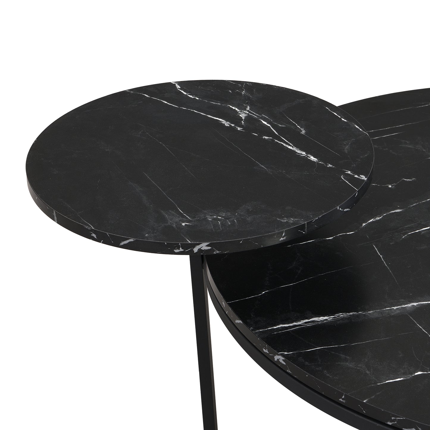 Round nesting coffee table with black marble top and gold accents