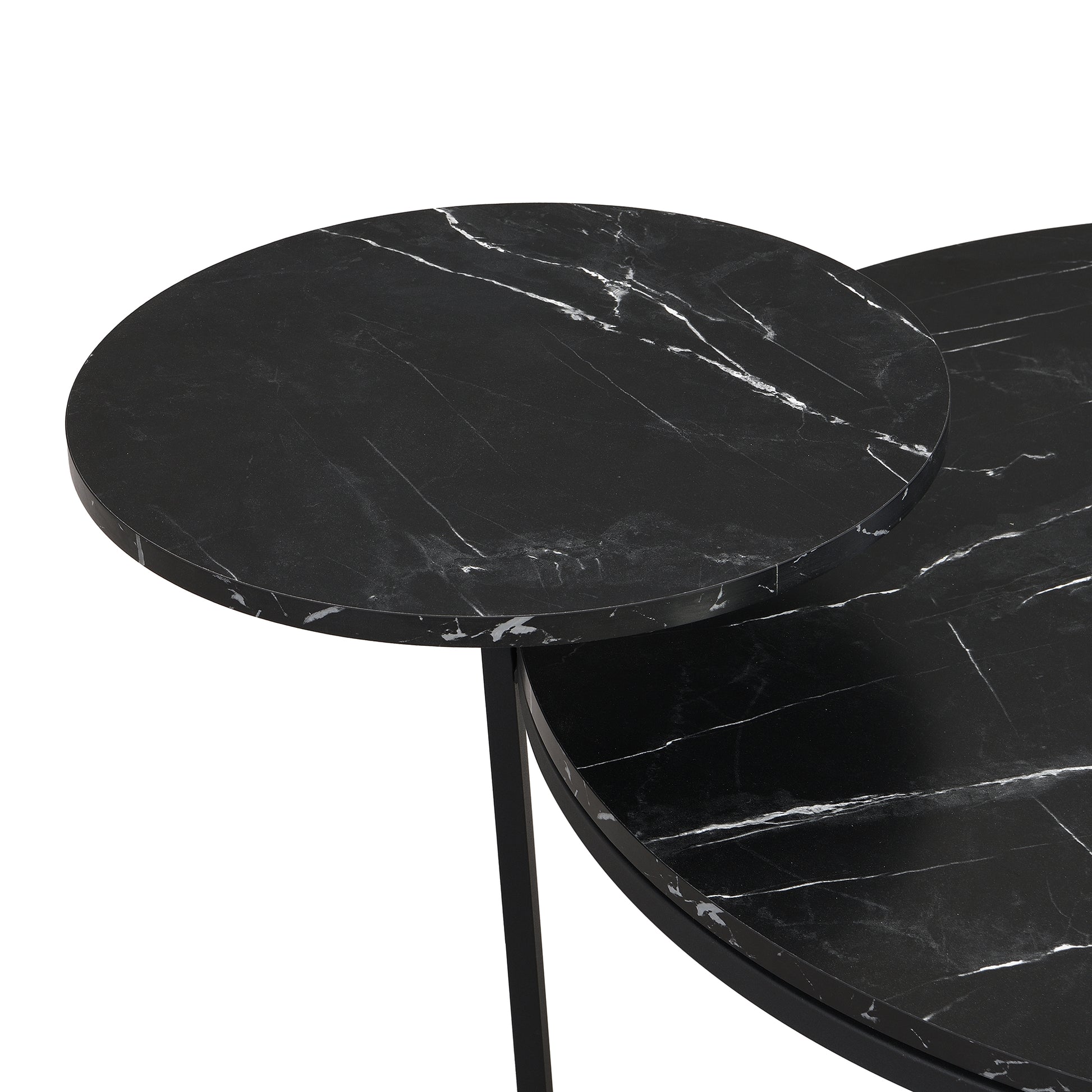 Round nesting coffee table with black marble top and gold accents