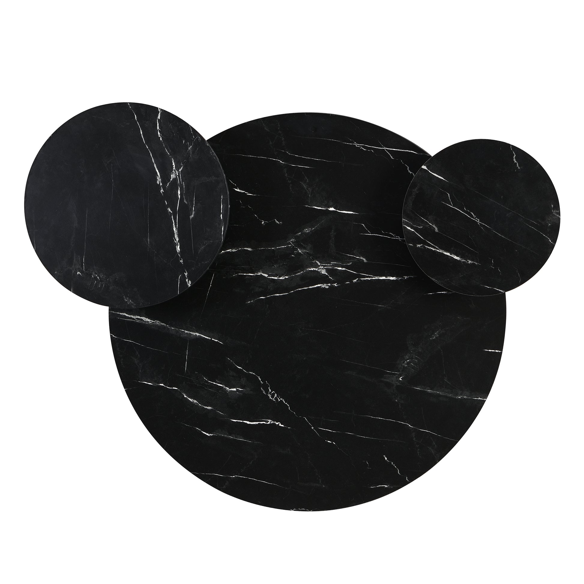 Black marble nesting coffee table with polished finish and white veining