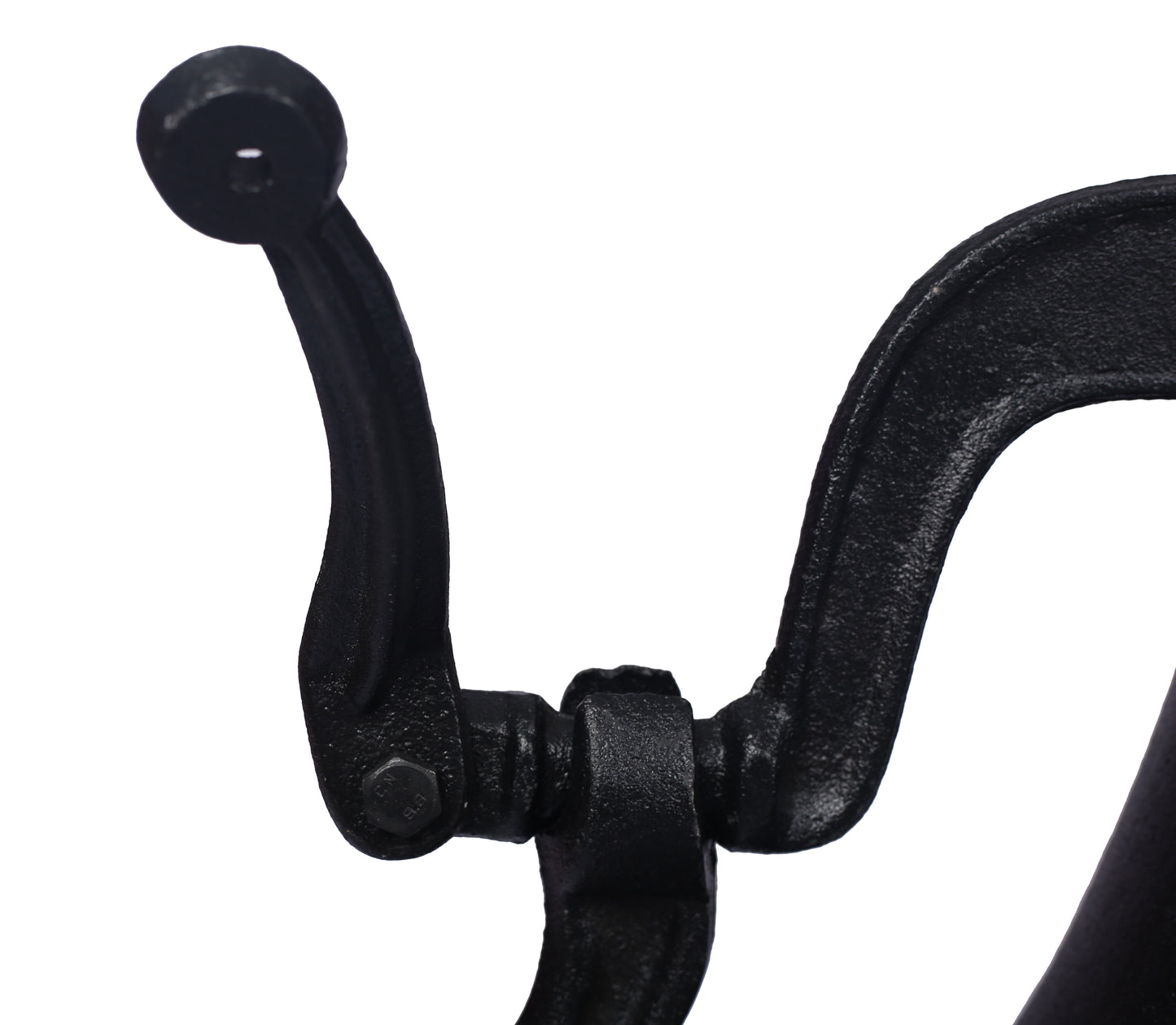 Black cast iron crank handle with pivot joint detail