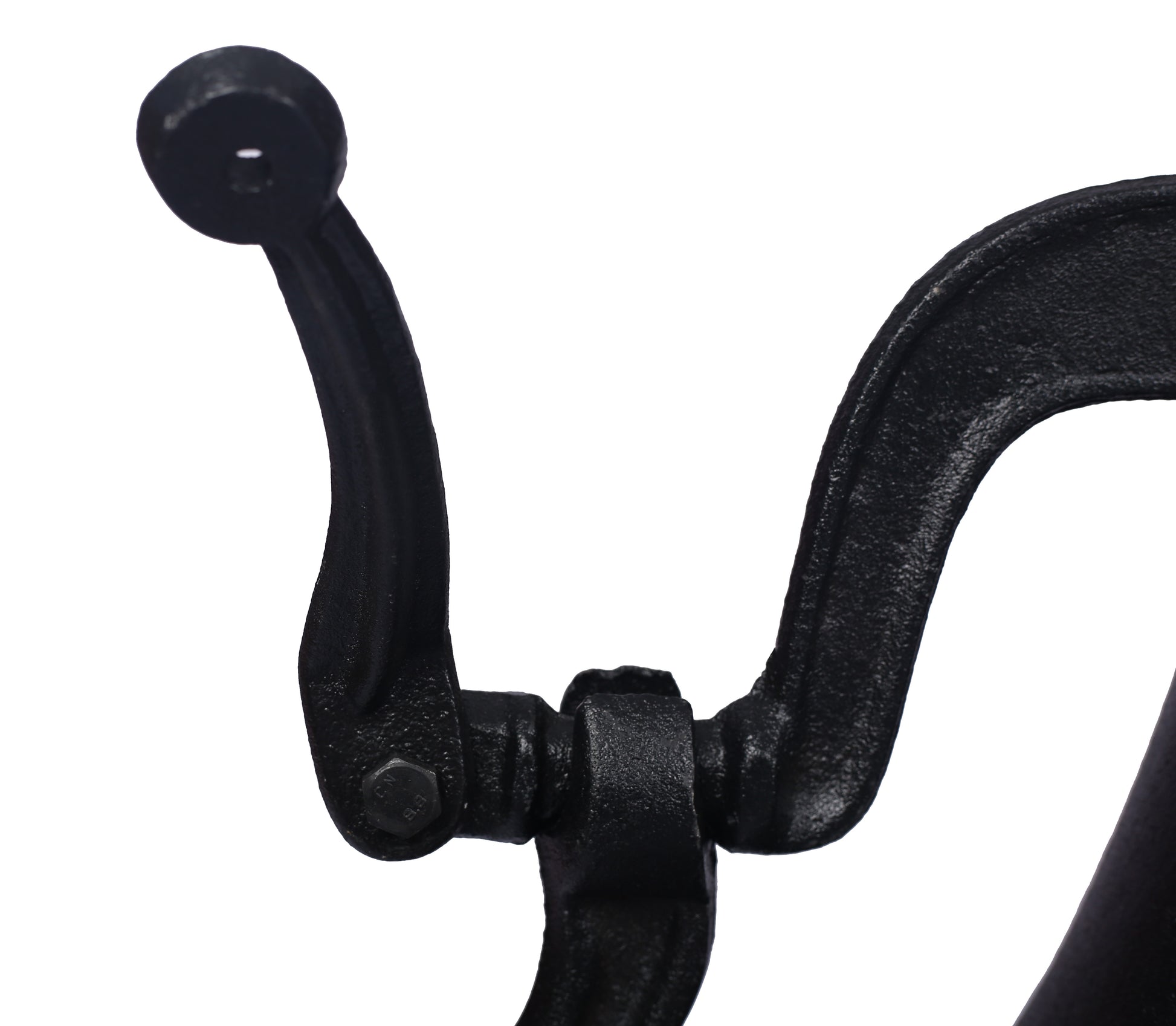 Black cast iron crank handle with pivot joint detail