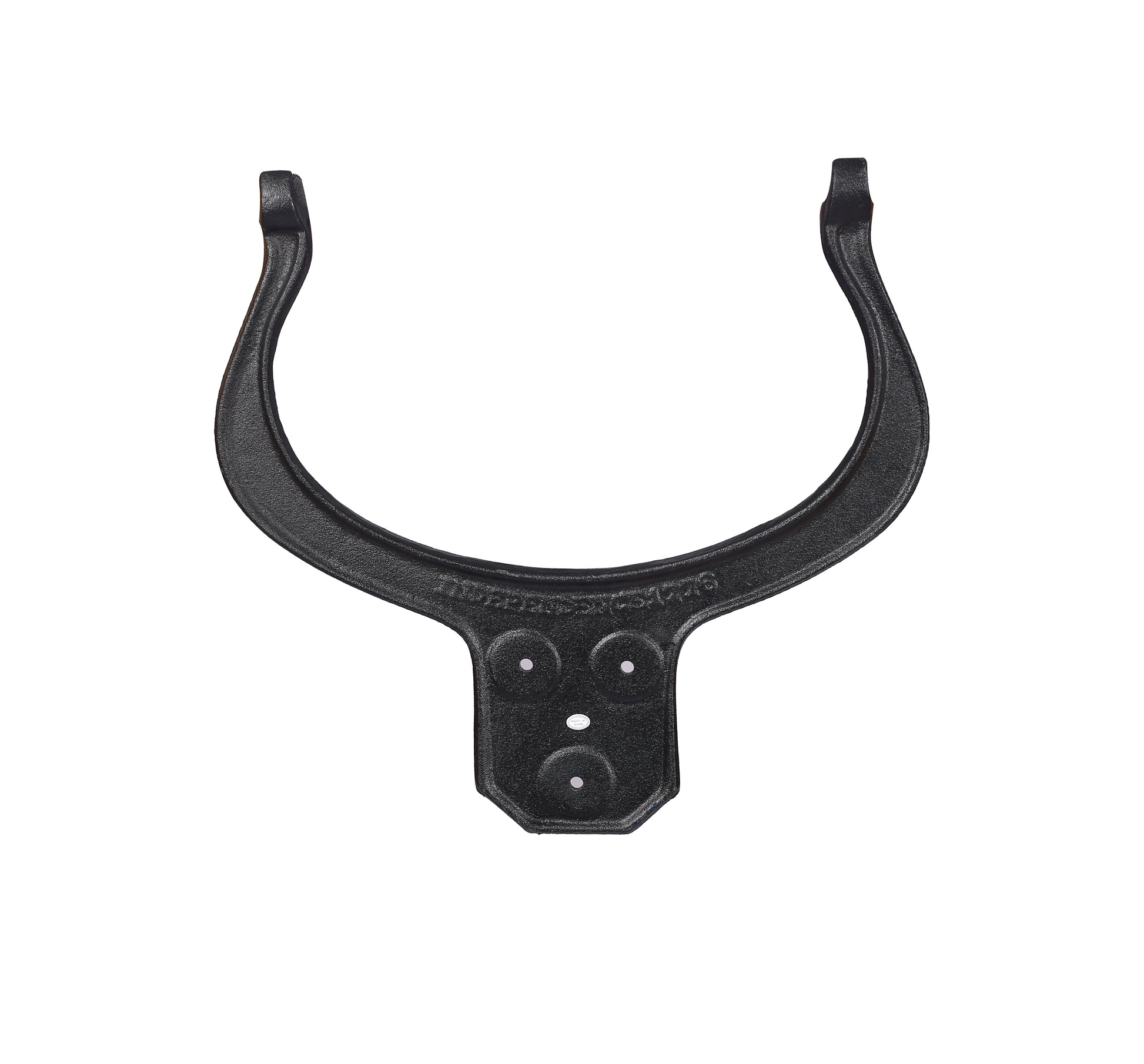 Black cast iron Ushaped clamp with mounting plate for hose support