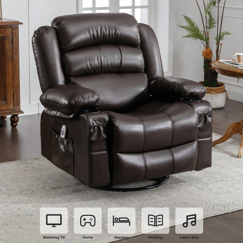 Plush brown leather recliner chair with builtin cup holders for ultimate relaxation