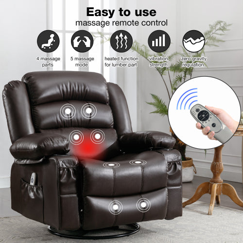 Dark brown leather massage recliner with  massage parts and  modes for ultimate relaxation