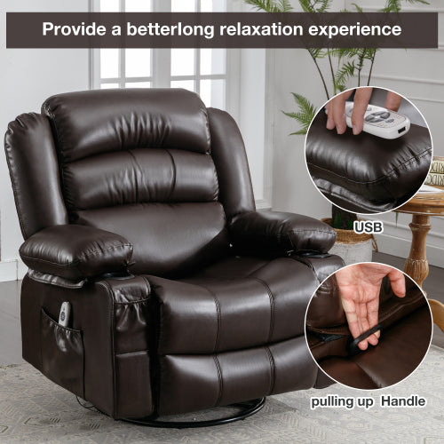 Brown leather massage recliner with USB port and side storage pockets for ultimate relaxation