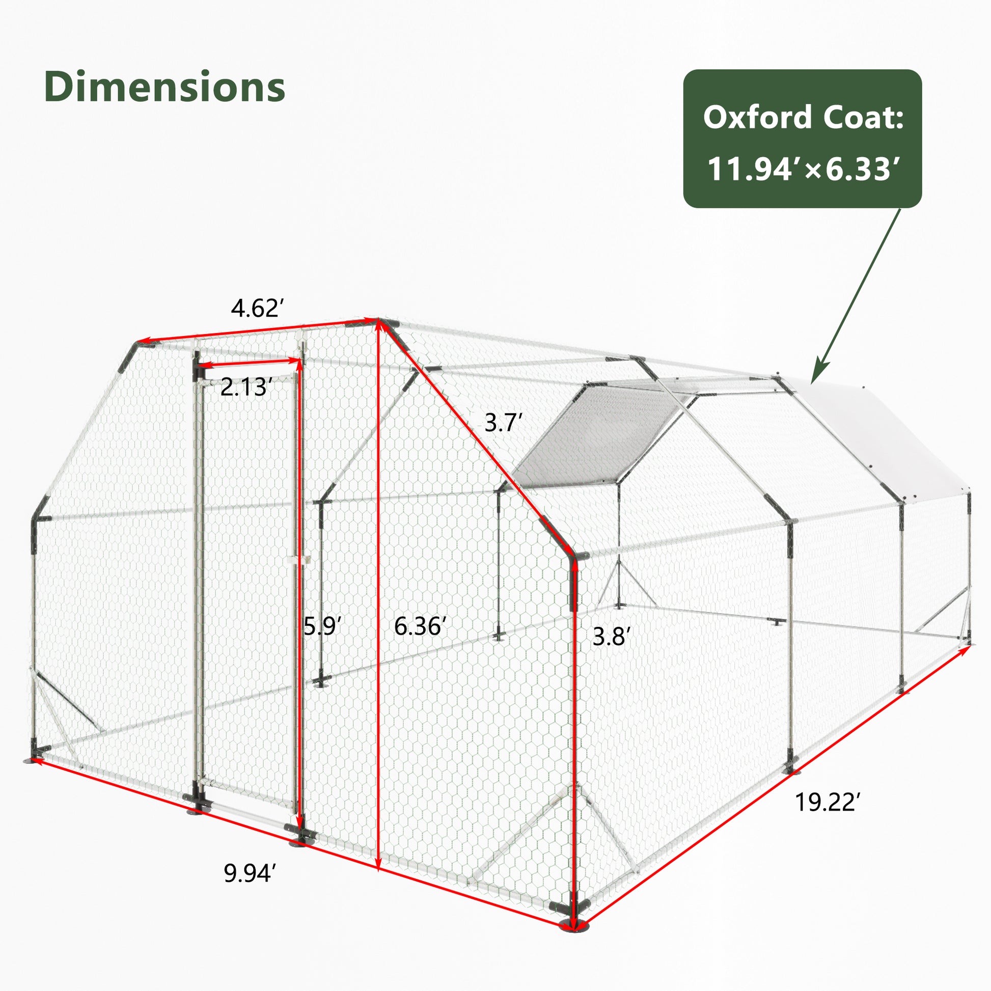 Large metal chicken coop dimensions  length  width and  height