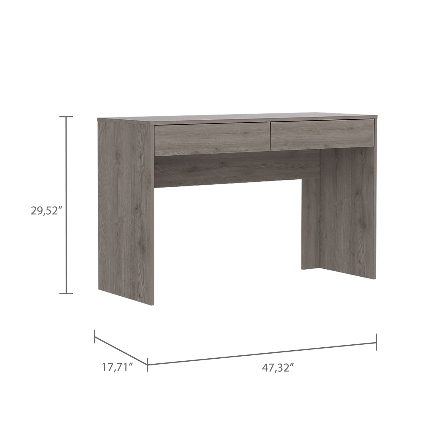 Rustic oak effect console table with two drawers and open shelf space