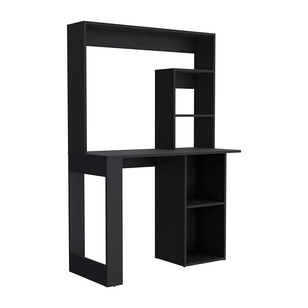 Black modern desk with integrated shelving for home office