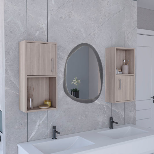 Light oak modern wall cabinet with open shelf perfect for bathroom storage