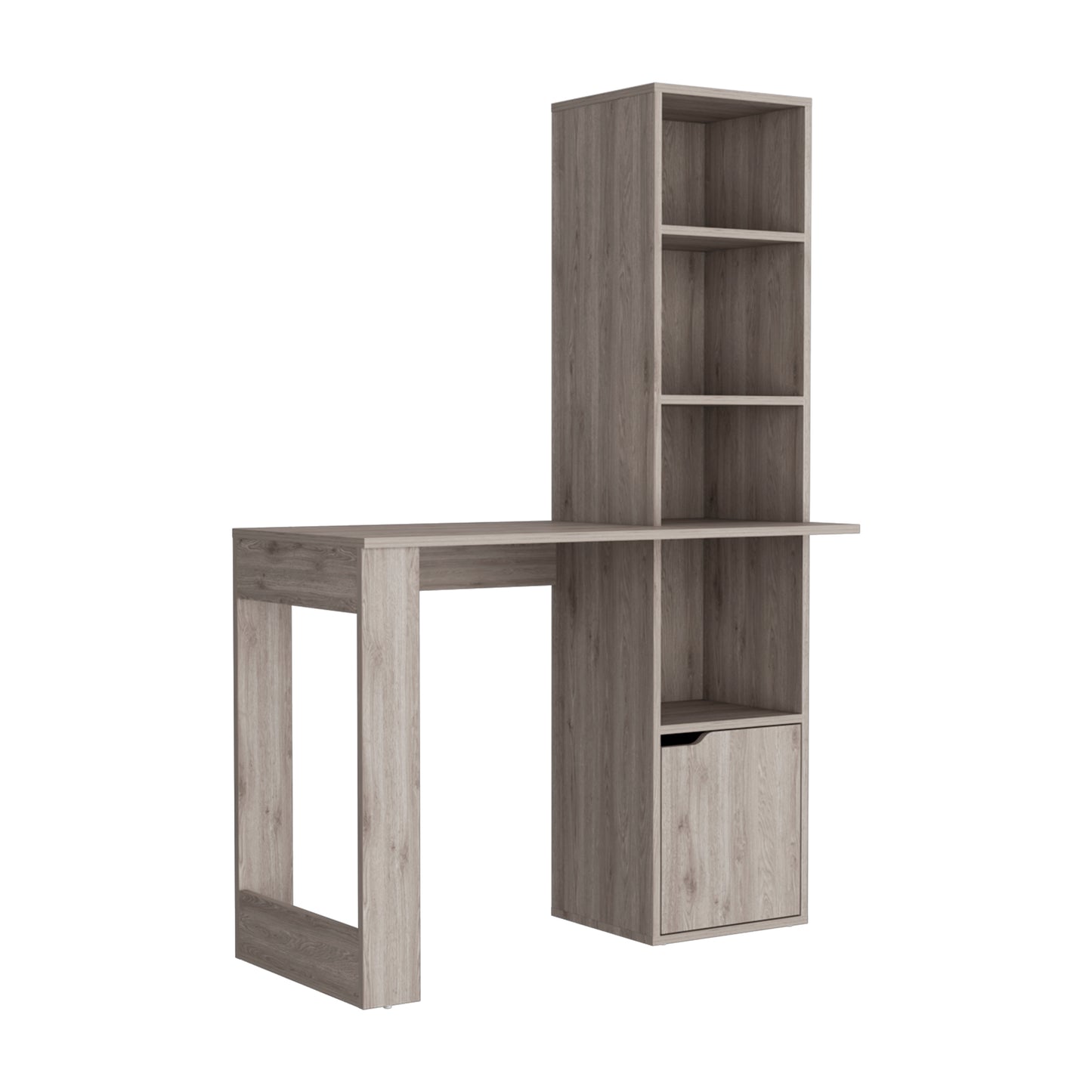 Modern wood desk with integrated shelving and drawer for home office