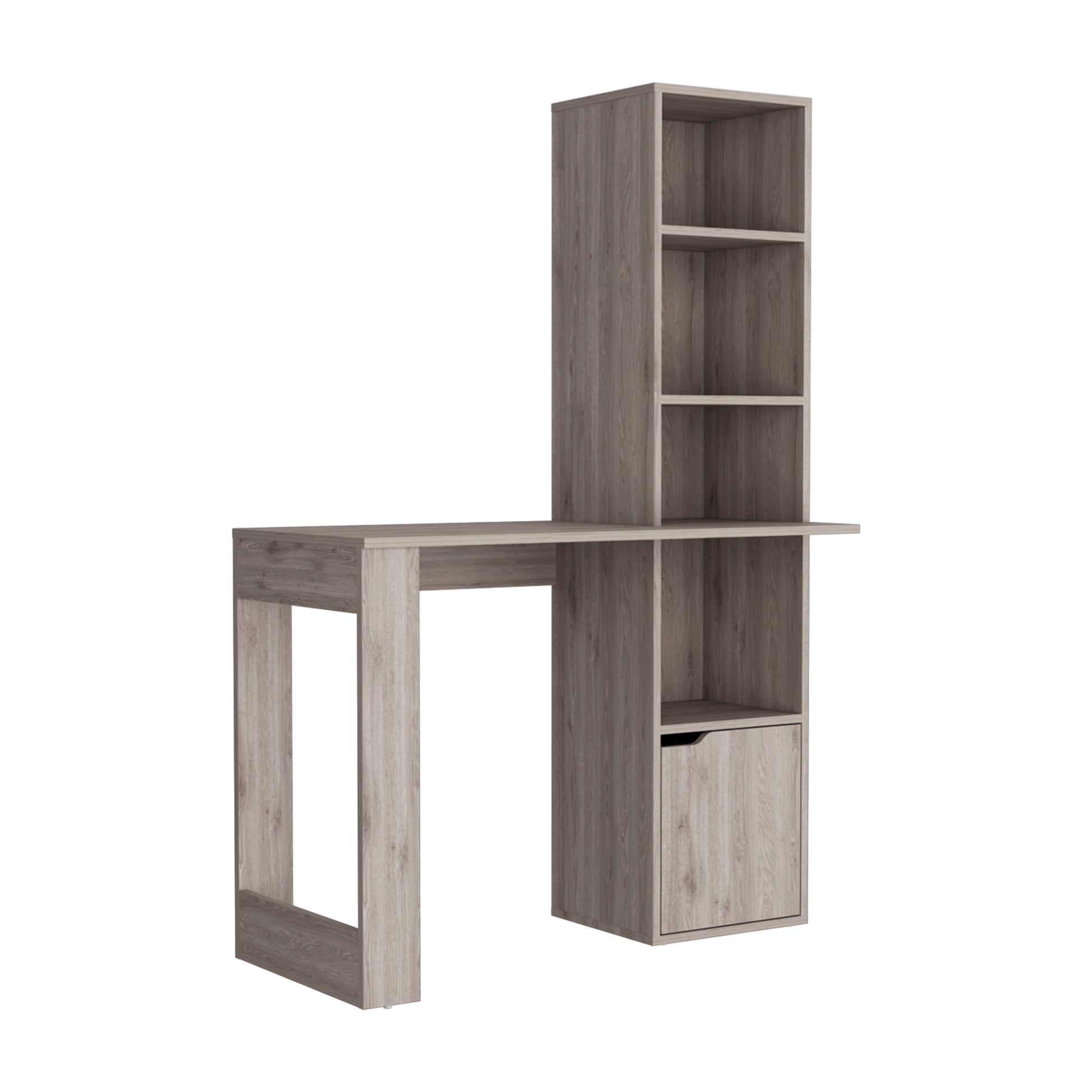 Modern wood desk with integrated shelving and drawer for home office