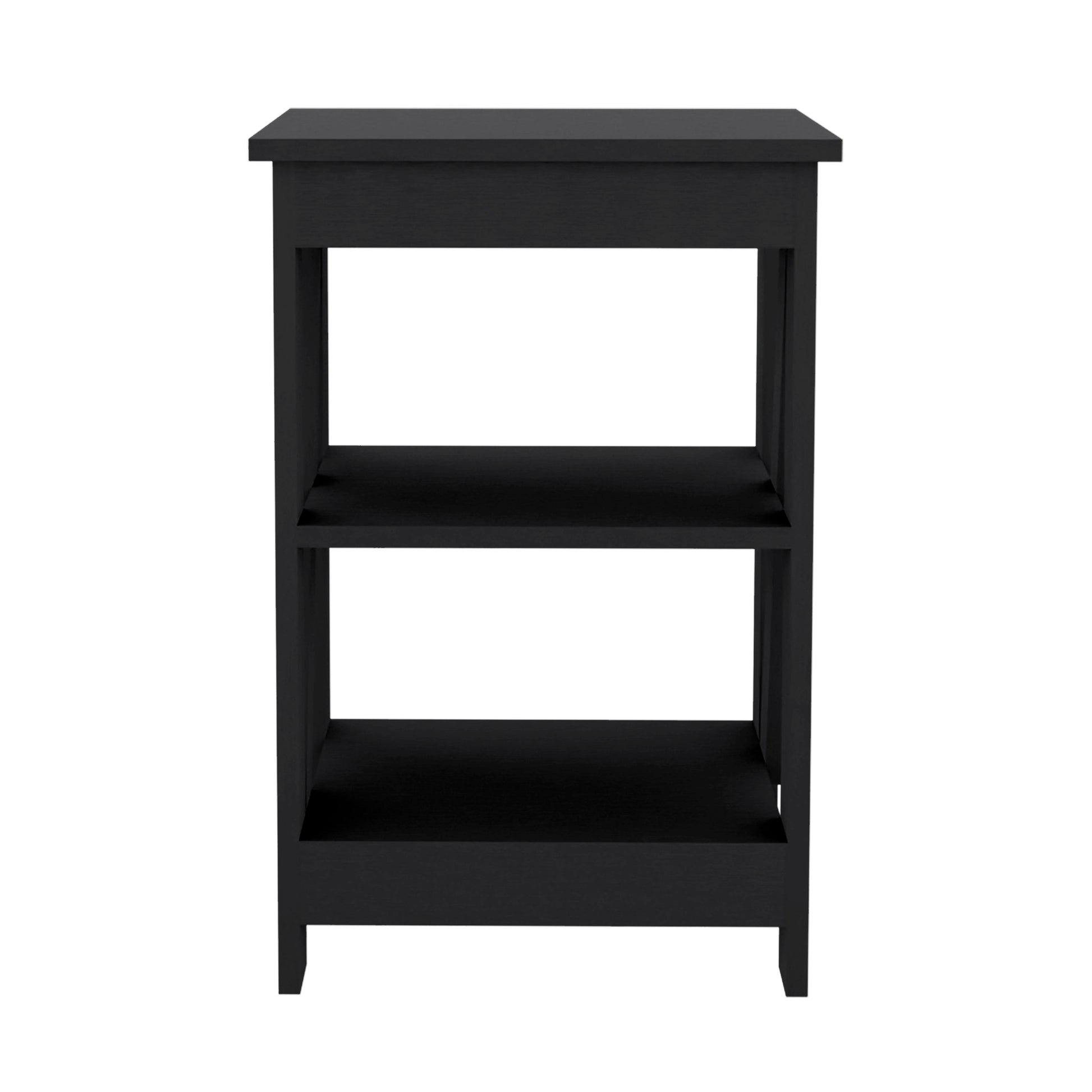 Modern black end table with two open shelves
